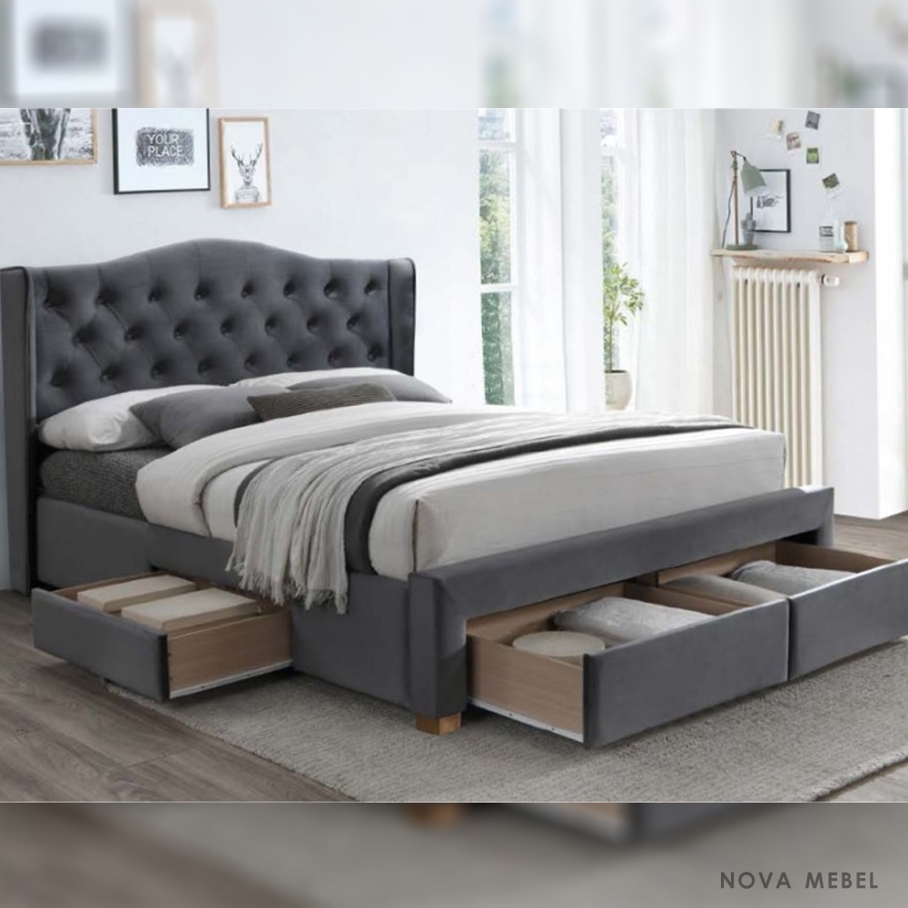 Кровать Aspen Velvet II Signal 160х200 серый/дуб Кровать Aspen Velvet II Signal 160х200 серый/дуб